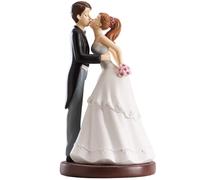 dekora - Figura de Boda Novios Besándose Blanca 16 cm - Muñeco para Decoración de Tartas de Boda - Resina de Alta Calidad con Base Estable