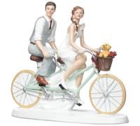 dekora - Figura de Boda Novios en Bicicleta 18 x 15 cm - Muñeco para Decoración de Tartas de Boda - Resina de Alta Calidad con Base Estable