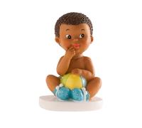 dekora- Figura de Decoracion Bautizo Niño, Bebé con pelota, 10 cm, Elaborada en Resina, Adorno para Tartas de Bautizo y Baby Shower Diseño Original y Detallado Apto para Contacto Alimentario