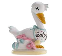 dekora - Figura de Resina para Tarta de Bautizo | Decoración de Pastel para Baby Shower y Bautizo para niños | Cigüeña baby | Cake Topper resistente y bonito (10cm)