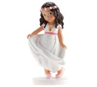 dekora - Figura Decorativa para Primera Comunión - Niña Cinturón Rosa - Elaborada en Resina - Adorno para Tartas - 16 Centímetros de Alto - Diseño Original y Detallado - Apto para Contacto Alimentario