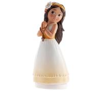 dekora - Figura Decorativa para Primera Comunión - Niña con Rosario - Elaborada en Resina - Adorno para Tartas - 16 Centímetros de Alto - Diseño Original y Detallado - Apto para Contacto Alimentario