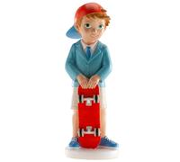 dekora - Figura Decorativa para Primera Comunión Niño con Monopatín - Elaborada en Resina - Adorno para Tartas - 16 Centímetros de Alto - Diseño Original y Detallado - Apto para Contacto Alimentario