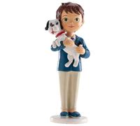 dekora - Figura Decorativa para Primera Comunión Niño con Perro - Elaborada en Resina - Adorno para Tartas - 16,5 Centímetros de Alto - Diseño Original y Detallado - Apto para Contacto Alimentario
