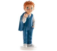 dekora - Figura Decorativa para Primera Comunión Niño con Traje Azul - Elaborada en Resina - Adorno para Tartas - 16 Centímetros de Alto - Diseño Original y Detallado - Apto para Contacto Alimentario