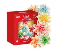 dekora - Flores Comestibles para tartas, 10 dalias de oblea, colores surtidos, 7 cm, sin azúcar, sin gluten, sin lactosa, Decoración para Cumpleaños, Bodas, Gender reveal y Baby Shower