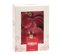 dekora - Flores Comestibles para tartas, 10 orquídeas burdeos de oblea 8.5 x 7.5cm, sin azúcar, sin gluten, sin lactosa, Adornos Comestibles para Tartas, Cumpleaños y Bodas