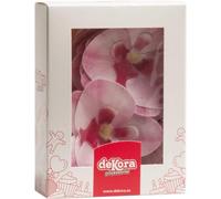 dekora - Flores Comestibles para tartas, 10 orquídeas rosas de oblea 8.5 x 7.5cm, sin azúcar, sin gluten, sin lactosa, Adornos Comestibles para Tartas, Cumpleaños y Bodas