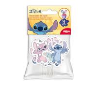 dekora, Kit Decoración Tarta Cumpleaños Stitch & Angel, Cake Toppers de Papel para Cupcakes y Tartas, Adornos Infantiles para Fiestas Temáticas Disney Original, Pack de 16 Unidades, 10,5 x 7 CM