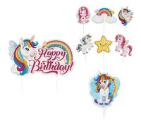 dekora, Kit Tarta Unicornio, Cake Topper, Cupcake Toppers de Papel y Vela 2D, Decoracion de Cumpleanos Infantil, Adornos para Pasteles Fiestas Tematicas y Mesas Dulces, Juego Completo