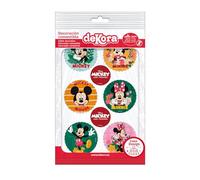 dekora - Mini discos comestibles Mickey y Minnie Mouse, 6 discos de 5,8cm, Decoración comestible para galletas y tartas, Papel comestible para pastelería