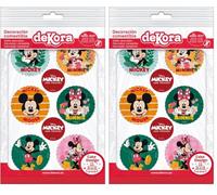 dekora - Mini discos comestibles Mickey y Minnie Mouse, 6 discos de 5,8cm, Decoración comestible para galletas y tartas, Papel comestible para pastelería (Paquete de 2)