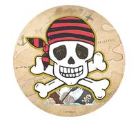 Dekora, Oblea Comestible de Pirata, Decoración para Tarta de Cumpleaños, Adorno Pasteles y Postres de Calavera Pirata, Fiesta Cumpleaños Temático, Disco 20 CM