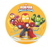 dekora - Oblea Comestible para Tartas Iron Man Ø20 cm - Decoración para Tarta de Cumpleaños Infantil Marvel - Disco de Oblea Sin Gluten - Cake topper Apto para Vegetarianos