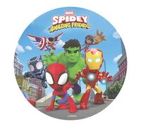 dekora, Oblea Comestible Spidey Súper Equipo para Tarta de Cumpleaños, Decoración Infantil, Disco Comestible, Adornos para Pasteles y Tartas, Diseño Original, Sin Gluten, Fácil y Rápido de Usar, 20 CM