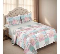 DEKORA SOUL Juego de Sábanas Cama 90/135/150/180cm de 3/4 Piezas, Microfibra Extra Suave, Sábanas Bajera Ajustable, Encimera, Funda de Almohada Pink floral Bed 90 -90x190/200 cm