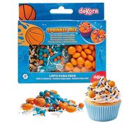 dekora - Sprinkles de azúcar para repostería, Mix “Baloncesto", Decoración para tartas de cumpleaños infantiles, (3 unidades) Adornos comestibles para tartas, cupcakes y galletas, Sin gluten 70g