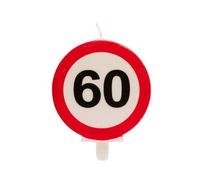 dekora Vela Cumpleaños con Señal de Prohibido para Decoracion de Tartas, Numero 60, 6,5 cm, Velas de cumpleaños originales con Cera de Parafina sin fragancia y Aptas para contacto alimentario