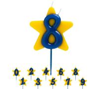 dekora - Vela Cumpleaños Solidaria | Velas Especiales de Estrella - Velas Doble Mecha Fundación Pequeño Deseo - Número 8