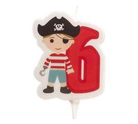 Dekora - Vela de Cumpleaños 2D de Pirata para Tartas Infantiles - Numero 6