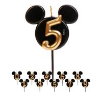 dekora - Vela de Cumpleaños de Mickey Mouse - Velas de Disney - Cera de Parafina sin Fragancia - Velas para Niños con Orejas de Mickey Mouse Negro y Dorado - Tamaño 8,5 cm - Número 5