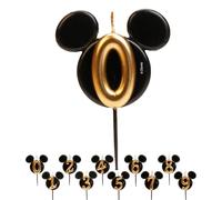 dekora - Vela de Cumpleaños de Mickey Mouse - Velas de Disney - Cera de Parafina sin Fragancia - Velas para Niños con Orejas de Mickey Mouse Negro y Dorado - Tamaño 8,5 cm - Número 0