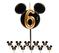 Dekora Design Vela de cumpleaños Mickey Mouse Parafina sin fragancia Orejas negro/dorado 8,5 cm Nº6