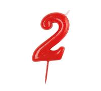 dekora - Velas Cumpleaños Número 2 Roja 7,5 cm para Decorar Tartas