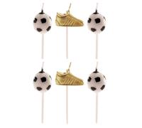 dekora - Velas de Cumpleaños Balón y Bota de Fútbol - Pack de 6 Unidades Multicolor - Decoración para Tartas Infantiles y Fiestas Deportivas