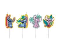 dekora - Velas de Cumpleaños Disney Stitch, Set de 4 - Diseño Tropical Hawaiano para Tartas y Cupcakes - Licencia Oficial, Base Estable