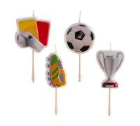 dekora - Velas de Cumpleaños Temáticas de Fútbol - Pack de 4 Modelos Únicos: Silbato, Copa, Balón y Bota | Decoración para Tartas | Ideal para Fiestas Infantiles y Eventos Deportivos