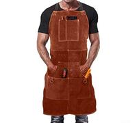 Delantal de soldador profesional de cuero resistente al calor con almacenamiento de herramientas, equipo de seguridad ignífugo para trabajos en metal, ajuste ajustable, marrón, 61 x 91 cm