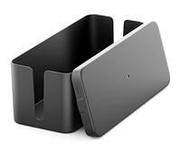 deleyCON Caja para Gestionar Caja Organizadora de Cables 32,7cm x 13,5cm x 12,5cm Plástico Robusto 2 Guías de Cables Protección y Seguridad Negro