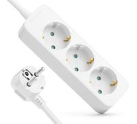deleyCON Regleta 3 Tomas con Enchufe Angular 90° - 1,4m Cable - 3X Toma Protección Base Múltiple Corriente Distribuidor Extensión Regleta Hogar Oficina 3680W 16A - Blanco