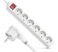 deleyCON Regleta 6 Tomas con Enchufe Plano y Interruptor, 3,0 m, Carcasa Robusta, Interior, Blanca