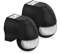deleyCON Sensor de Movimiento Infrarrojo de Superficie 180°, 2 Uds. Negro | Montaje en pared para interiores y exteriores, resistente a salpicaduras, giratorio, inclinable, alcance de 12 m