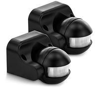 deleyCON Sensor de Movimiento Infrarrojo de Superficie 180°, 2 Uds. Negro | Montaje en pared para interiores y exteriores, resistente a salpicaduras, inclinable, alcance de 12 m