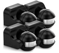deleyCON Sensor de Movimiento Infrarrojo de Superficie 180°, 4 Uds. Negro | Montaje en pared para interiores y exteriores, resistente a salpicaduras, inclinable, alcance de 12 m