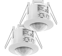 deleyCON Sensor de Movimiento Infrarrojo Empotrable 360°, 2 Uds. - Blanco | Lámpara de techo para uso interior, control de luz, alcance de 6 m, sensor de luz integrado