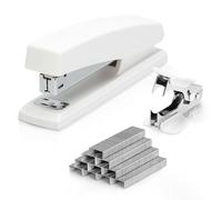 Deli Grapadora para grapas 24/6 y 26/6, grapadora de escritorio de oficina con capacidad de 25 hojas, incluye 1000 grapas y removedor de grapas, color blanco