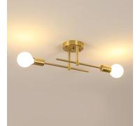 DELIPOP Lamparas de Techo Vintage, 2 Luces E27 Plafon Techo Salon Dorado