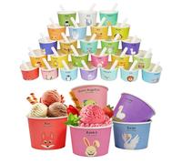 dellyy Vasos de Papel, Vasitos de Helado Desechables 180 ml con 25 Cucharas, Tarrinas para Helados con 25 Figuras de Animales y Letras para Helado, Sopa