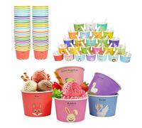 dellyy Vasos de Papel, Vasitos de Helado Desechables 180 ml con 25 Cucharas, Tarrinas para Helados con 25 Figuras de Animales y Letras para Helado, Sopa