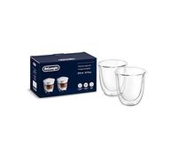 De'Longhi Juego de 2 Vasos Premium para Cappuccino, Apto para lavavajillas, Pared Doble Vidrio Templado, Transparente, 190 ml, 2 Unidad (Paquete de 1)
