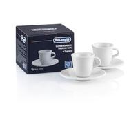 De'Longhi Tazas de Porcelana para Espresso con Platillo DLSC308, Set de 2 Tazas, Hechas a Mano, Fabricadas en Porcelana, Aptas para Microondas y Lavavajillas, Capacidad 70 ml, Color Blanco