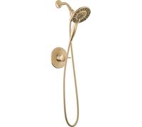 Delta Faucet Albion 14 Series - Grifo de ducha con asa única, kit de guarnición de ducha dorada con cabezal de ducha doble de 4 ajustes In2ition 2 en 1 con manguera, bronce champán T142855-CZ-I
