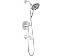 Delta Faucet Albion 14 Series - Juego de grifo de bañera y ducha de una sola manija, kit de moldura de ducha cromada con cabezal de ducha doble 2 en 1 In2ition de 4 ajustes, cromado T144855-I (válvula