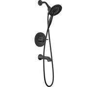 Delta Faucet Albion 14 Series - Juego de grifos para bañera y ducha con asa única, kit de ducha con cabezal de ducha doble de mano In2ition 2 en 1 con 4 ajustes, color negro