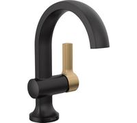 Delta Faucet Albion 15855LF-GZ - Grifo de baño de un solo agujero, negro/dorado, grifo de lavabo de baño, montaje de drenaje desplegable de metal, negro mate/bronce champán