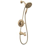 Delta Faucet Arvo 14 Series - Kit de Bañera y Ducha de Un Solo Mango, Grifo Con 4 Pulverizadores In2ition 2 en 1, Cabezal de Mano Doble Con Manguera, Bronce Champán